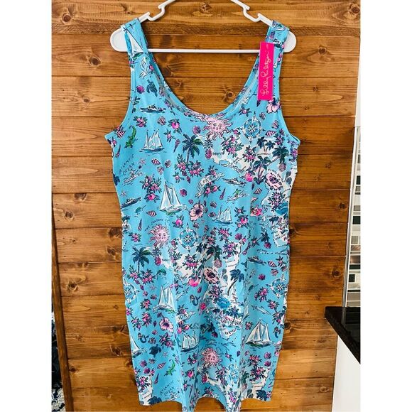 Lilly Pulitzer Newberri Tank Dress Amalfi Blue Lillys Roadtrip size L - Picture 2 of 5